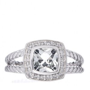-David Yurman Sterling Silver Diamond Prasiolite 7mm Petite Albion Ring-